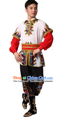 Traditional Chinese Xinjiang Uyghur Nationality White Costume, Uigurian Minority Folk Dance Ethnic Clothing for Men