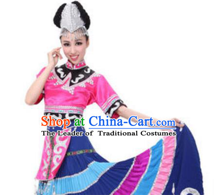 Traditional Chinese Yangge Fan Dance Folk Dance Ethnic Costume Classical Yangko Chorus Modern Dance Dress Halloween Clothing and Shoes