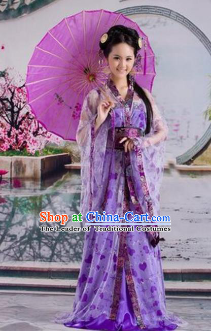 Traditional Chinese Ancient Fairy Costume Tang Dynasty Imperial Princess Purple Hanfu Dress for Women