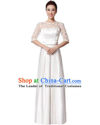 Top Grade Chorus Singing Group Modern Dance White Dress, Compere Classical Dance Costume for Women