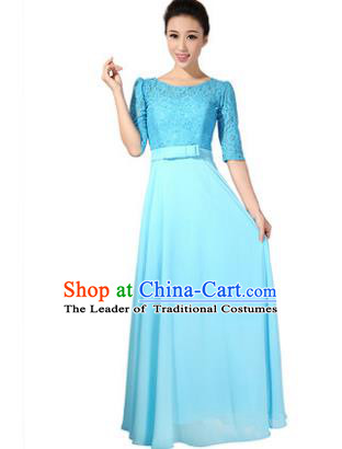 Professional Chorus Singing Group Stage Performance Costume, Compere Modern Dance Blue Lace Dress for Women