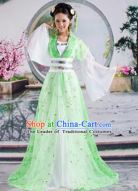 Traditional Chinese Ancient Palace Lady Costume Tang Dynasty Princess Embroidered Green Hanfu Dress for Women