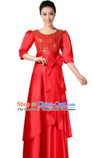Top Grade Chorus Singing Group Red Sequins Full Dress, Compere Classical Dance Costume for Women
