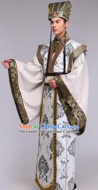 Traditional Chinese Ancient Military Counsellor Costume Han Dynasty Prime Minister Historical Clothing for Men