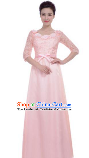 Top Grade Chorus Group Pink Full Dress, Compere Stage Performance Choir Costume for Women