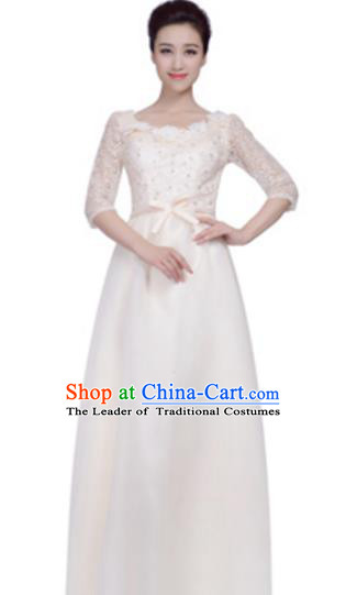 Top Grade Chorus Group White Full Dress, Compere Stage Performance Choir Costume for Women