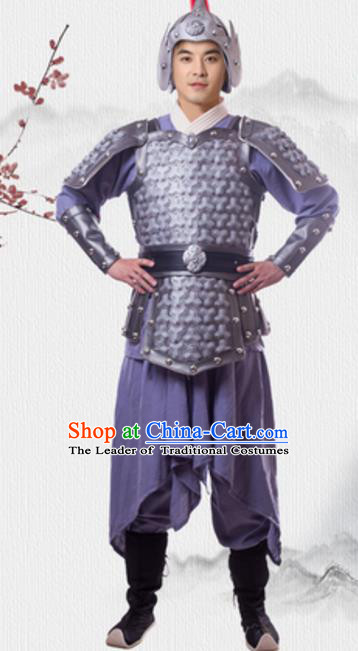 Traditional Chinese Ancient General Costume Han Dynasty Historical Body Armor and Helmet Complete Set
