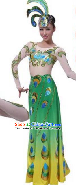 Traditional Chinese Dai Nationality Peacock Dance Costume, Chinese Ethnic Pavane Dance Dress for Women