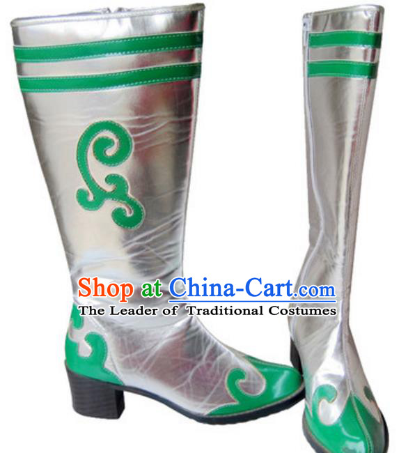 Chinese Traditional Zang Nationality Dance Shoes, Tibetan Minority Folk Dance Boots for Women