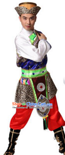 Traditional Chinese Zang Nationality Costume, Chinese Tibetan Ethnic Dance Clothing for Men