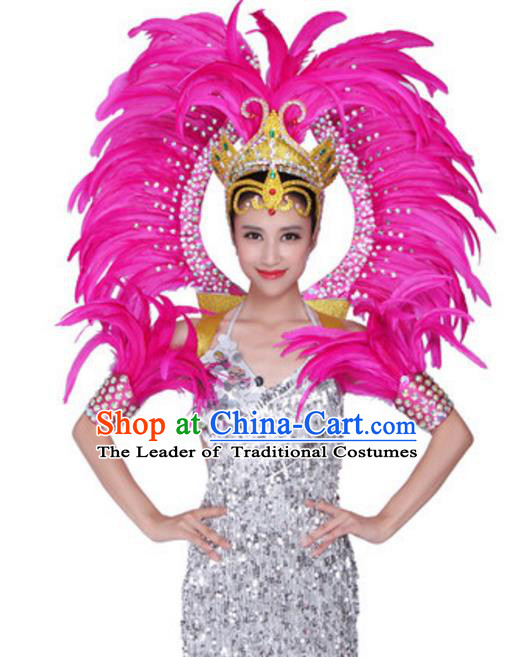 Top Grade Samba Dance Props Stage Show Brazil Parade Giant Pink Feather Wings and Headpiece for Women