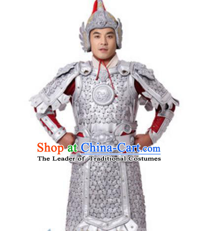 Chinese Ancient Soldier Costume Han Dynasty General Historical Body Armor and Helmet Complete Set
