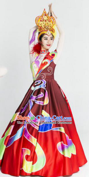 Traditional Chinese Yangge Fan Dance Folk Dance Ethnic Costume Classical Yangko Chorus Modern Dance Dress Halloween Clothing and Shoes