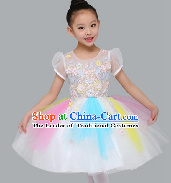 Top Grade Modern Dance White Bubble Dress Stage Performance Chorus Costume for Kids