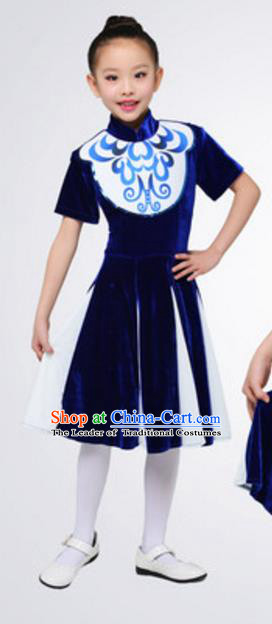 Top Grade Modern Dance Navy Dress Stage Performance Chorus Costume for Kids
