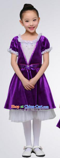 Top Grade Modern Dance Ballet Dance Purple Dress Stage Performance Chorus Costume for Kids