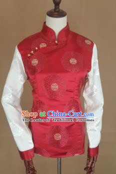 Chinese Traditional Zang Nationality Red Brocade Vest, China Tibetan Waistcoat Costume for Women