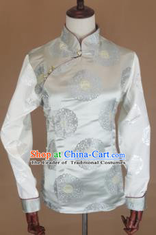 Chinese Traditional Zang Nationality White Brocade Vest, China Tibetan Waistcoat Costume for Women