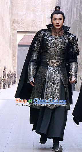 Chinese Ancient Qin Dynasty General Han Shen Historical Body Armor and Helmet Complete Set for Men