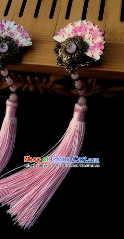 Chinese Traditional Ancient Hair Accessories Hanfu Hairpins Pink Tassel Hair Stick Headwear for Women