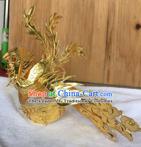 Chinese Traditional Ancient Queen Golden Phoenix Coronet Hairpins Hair Accessories for Women