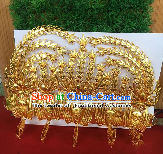 Chinese Traditional Ancient Queen Headwear Palace Golden Phoenix Coronet Hairpins Hair Accessories for Women