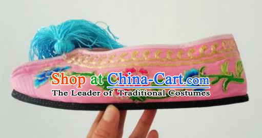 Chinese Traditional Embroidered Shoes Beijing Opera Pink Blood Stained Shoes for Women