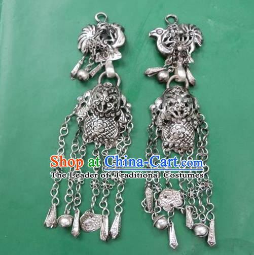Chinese Traditional Ornaments Accessories Ancient Miao Minority Sliver Bird Earrings for Women
