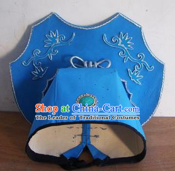 Chinese Traditional Beijing Opera Niche Scholar Blue Silk Hats for Men