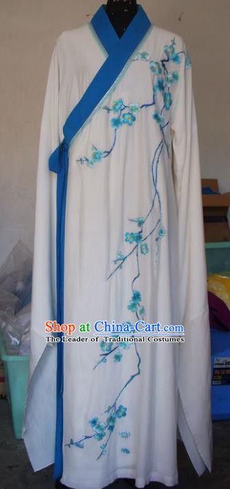 Chinese Traditional Beijing Opera Scholar Costumes Embroidered Plum Blossom White Robe for Adults