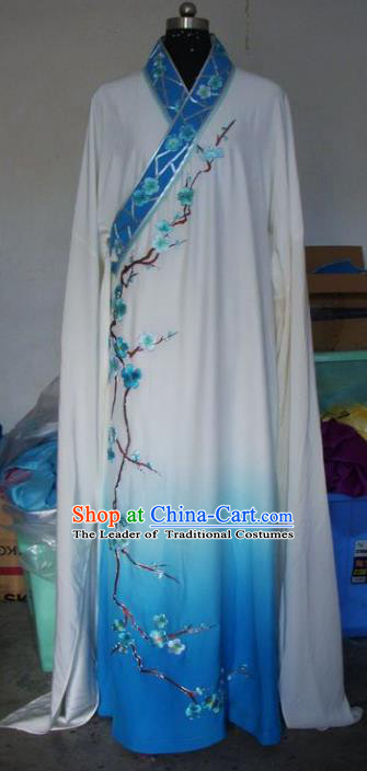 Chinese Traditional Beijing Opera Scholar Costumes Embroidered Plum Blossom Blue Robe for Adults