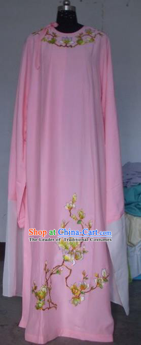 Chinese Traditional Beijing Opera Scholar Costumes Niche Embroidered Printing Mangnolia Pink Robe for Adults