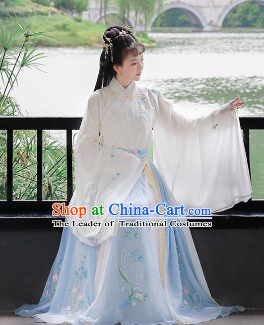Chinese Ancient Jin Dynasty Palace Princess Hanfu Dress Embroidered Costumes for Women