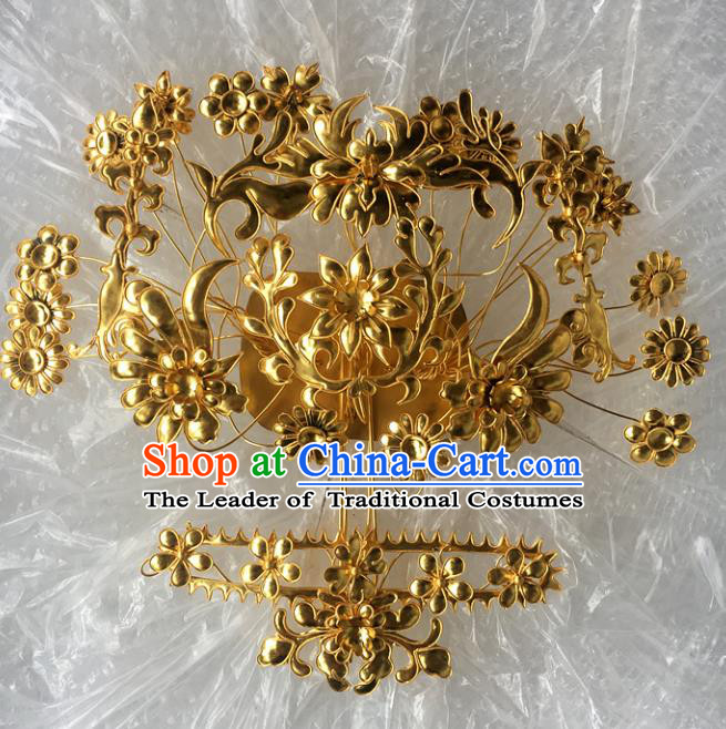 Chinese Traditional Ancient Golden Hair Clip Hanfu Hairpins Hair Accessories for Women