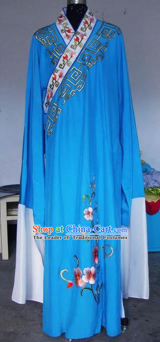 Chinese Traditional Shaoxing Opera Scholar Costumes Peking Opera Niche Embroidered Blue Robe for Adults