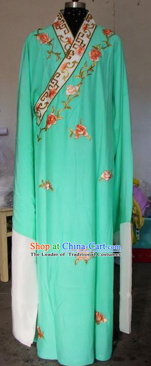 Chinese Traditional Shaoxing Opera Scholar Costumes Peking Opera Niche Embroidered Peony Green Robe for Adults