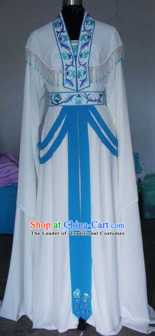 Chinese Traditional Beijing Opera Young Lady Costumes China Peking Opera Embroidered White Dress for Adults