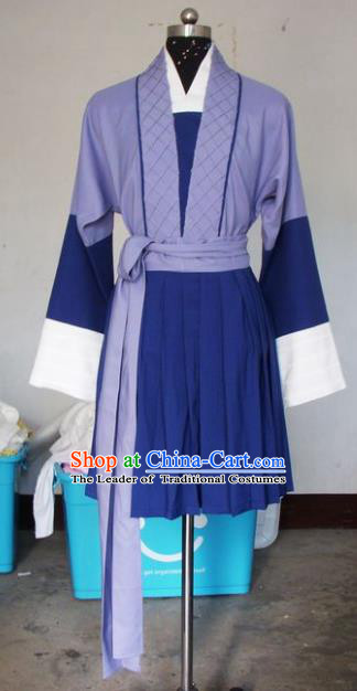 Chinese Traditional Shaoxing Opera Waiter Purple Robe Peking Opera Niche Costumes for Adults