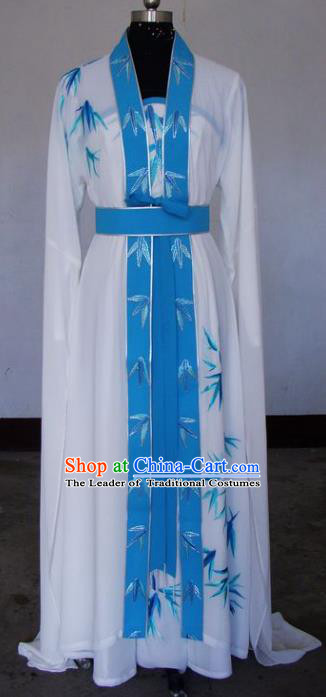 Chinese Traditional Beijing Opera Actress White Dress China Peking Opera Embroidered Bamboo Costumes for Adults