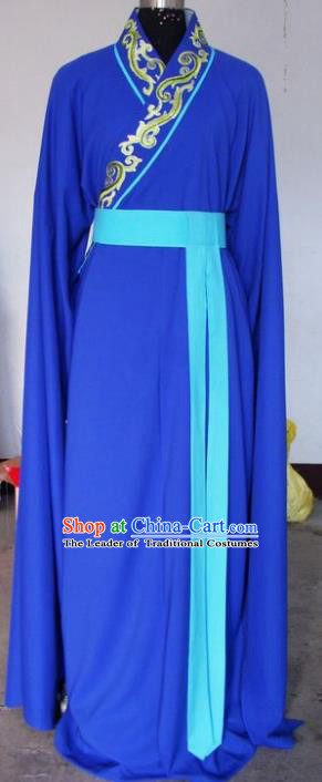 Chinese Traditional Shaoxing Opera Embroidered Blue Robe Peking Opera Niche Costumes for Adults