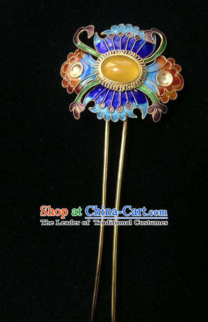 Chinese Traditional Ancient Handmade Cloisonne Lotus Hairpins Hair Accessories Hair Clip for Women