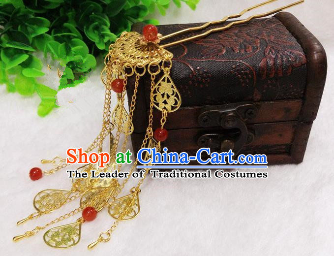 Chinese Traditional Hair Accessories Ancient Bride Hairpins Golden Tassel Step Shake for Women