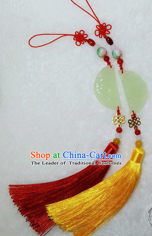 Handmade Chinese Ancient Accessories Jade Moon Tassel Waist Pendant for Women