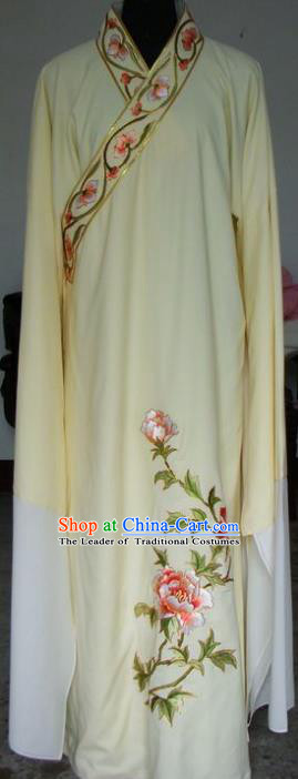 Chinese Traditional Shaoxing Opera Scholar Yellow Clothing Peking Opera Niche Embroidered Peony Costumes for Adults