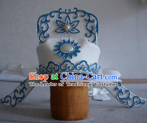 Chinese Traditional Beijing Opera Taoist Priest Scholar White Hats Headwear for Men