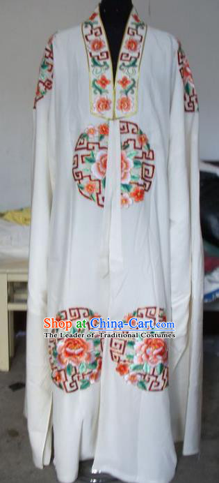 Chinese Traditional Shaoxing Opera Scholar White Robe Peking Opera Niche Embroidered Costumes for Adults