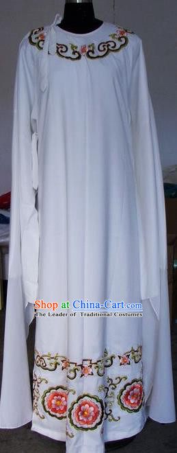 Chinese Traditional Shaoxing Opera Niche Embroidered White Robe Clothing Peking Opera Scholar Costume for Adults