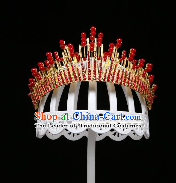 Children Modern Dance Hair Accessories Stage Performance Red Crystal Royal Crown for Kids