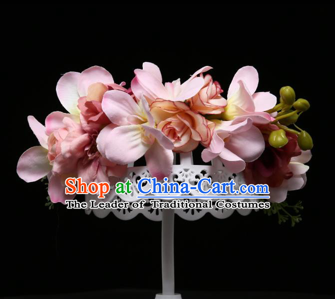 Children Modern Dance Hair Accessories Stage Performance Pink Flowers Hair Clasp for Kids