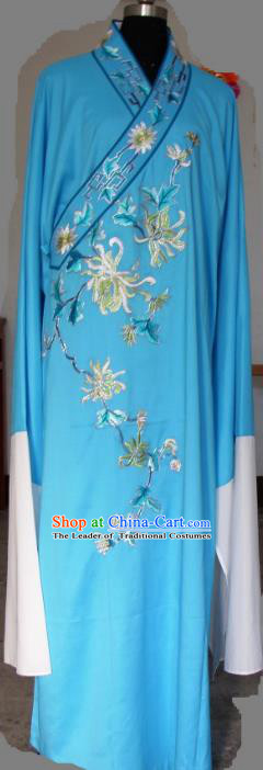 Chinese Traditional Shaoxing Opera Niche Blue Robe Clothing Peking Opera Scholar Embroidered Chrysanthemum Costume for Adults